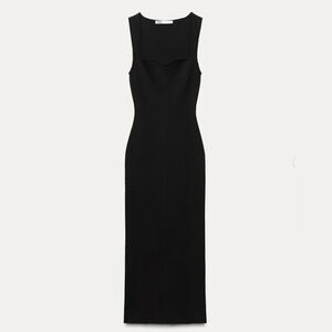 ZARA SWEETHEART NECKLINE SLEEVELESS KNIT MIDI DRESS CLASSIC EDGY CHIC Black L
